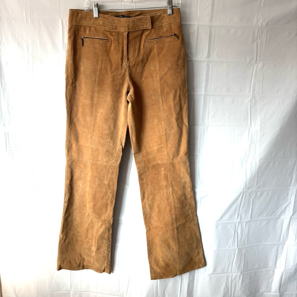 Liz Claiborne Camel Tan Audra Suede Straight Leg Lined Pants SZ 8 Gently Worn